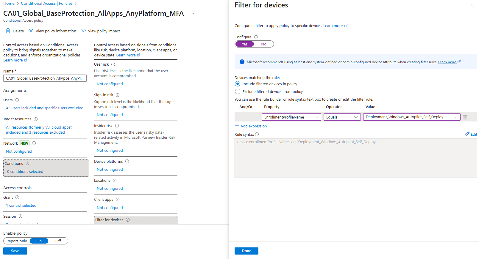 Exclude Using Filer for Devices