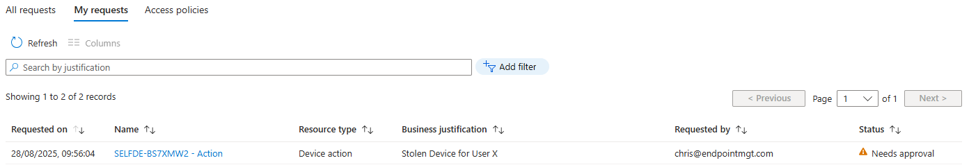 Device Action Pending Approval