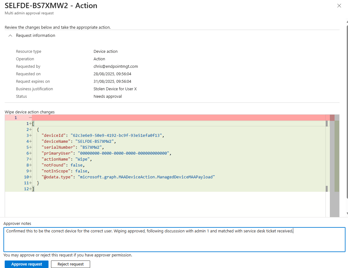 Device Action Pending Approval for second admin