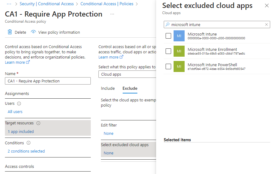 Updated Conditional Access Selection